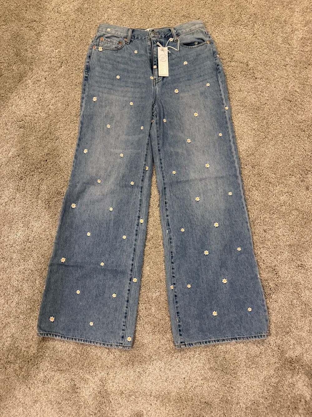 Daze Far Out High Rise Wide Leg Jeans Size 29 Daisy Embroidered